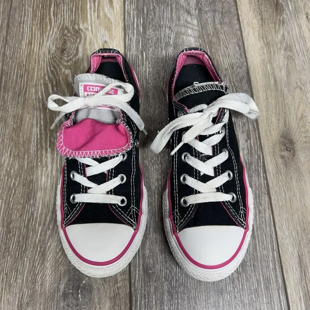 Converse Chuck Taylor All Star Youth US Size 2 Black Pink Sneaker Shoes 654365F